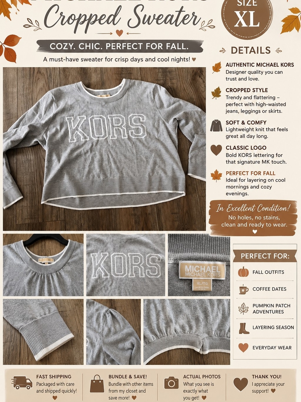 Michael Kors Gray 'KORS' Cropped Sweater